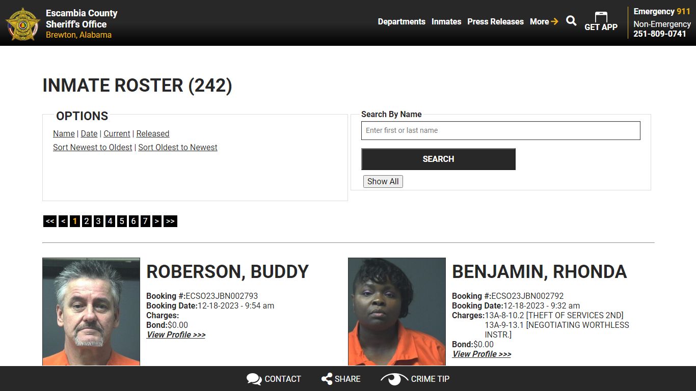 Inmate Roster (250) - Escambia County Sheriff, AL